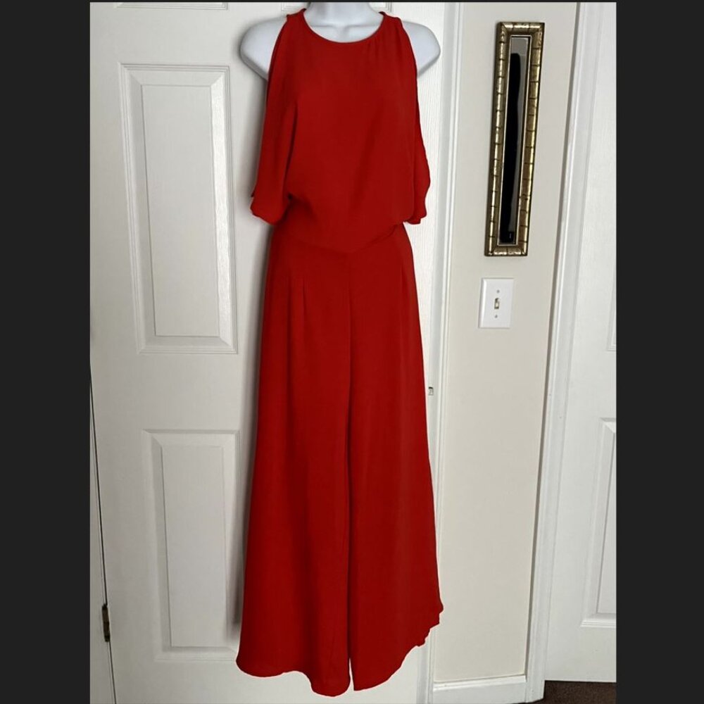 Anthropologie dRA Los Angeles Cold Shoulder Cropped Cami Jumpsuit - Chili Red -M